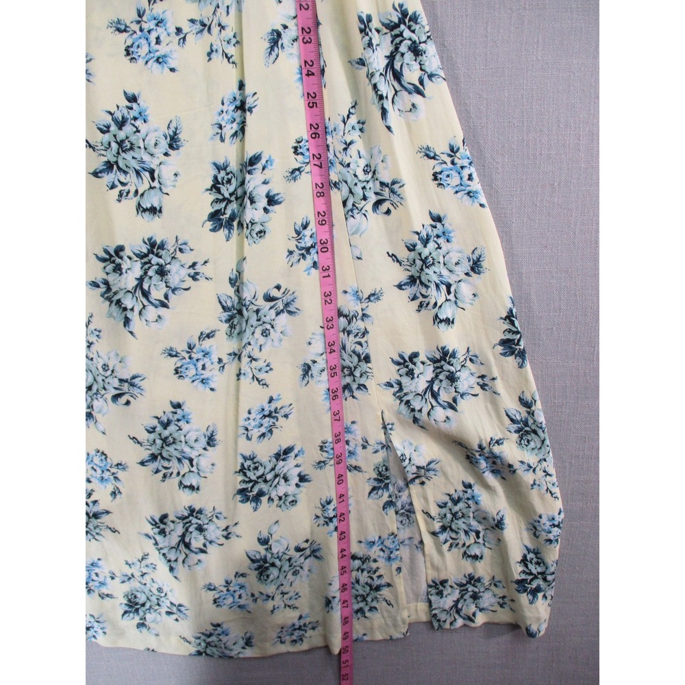 LOFT Yellow Blue Floral Ruffle Strap Midi Dress Size 10 Sweetheart Neck Slit - Picture 7 of 10